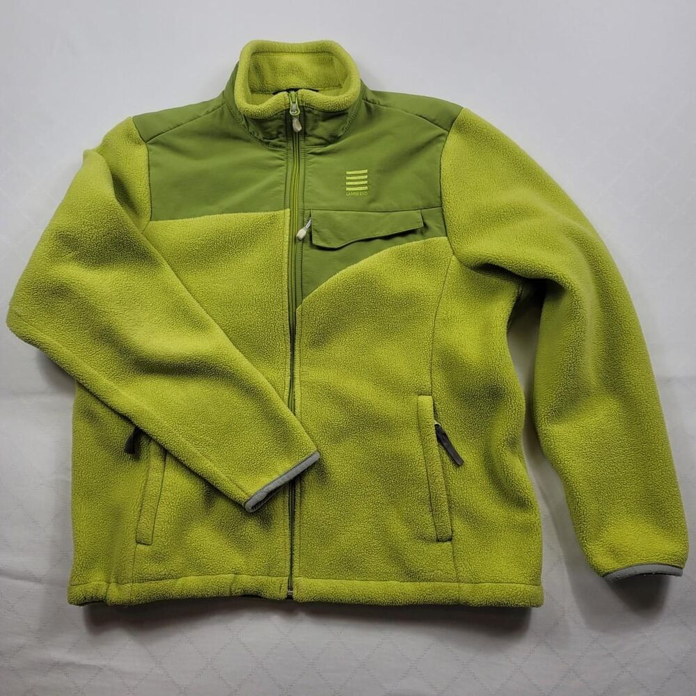 Lands End Fleece Lime Green Zip Up Jacket Women's L Gorpcore Cabincore Cozy